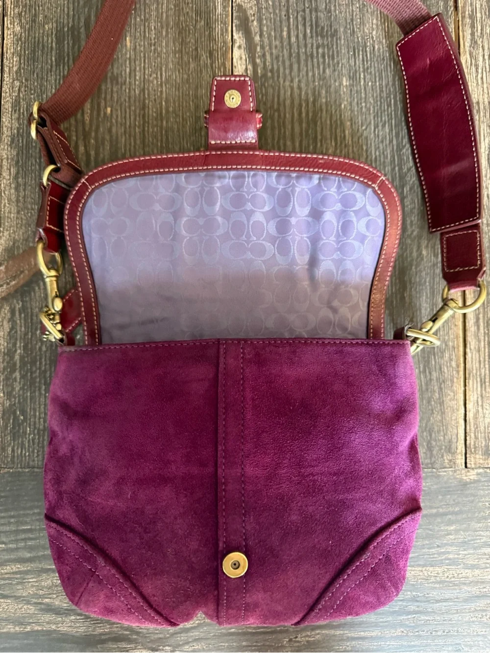 Vintage Coach Soho Plum Suede Buckle Flap Bag 2004-2005 Rare Y2K